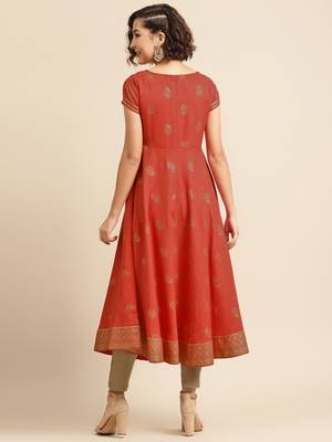 divawalk Red Gold Printed Flared Anarkali 4