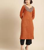 divawalk Orange & Brown Printed Straight Kurta