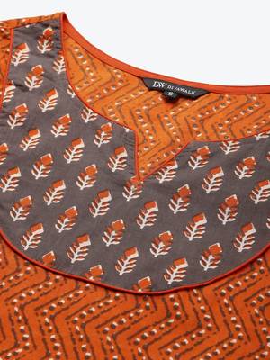 divawalk Orange & Brown Printed Straight Kurta 2