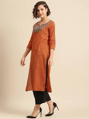 divawalk Orange & Brown Printed Straight Kurta 3