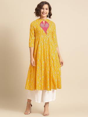 Divawalk Yellow & Silver Khari Printed Anarkali 1
