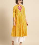 Divawalk Yellow & Silver Khari Printed Anarkali