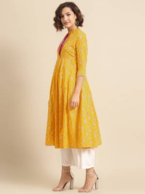 Divawalk Yellow & Silver Khari Printed Anarkali 3
