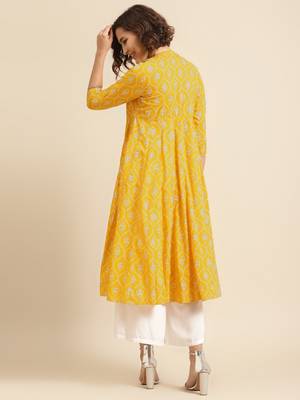 Divawalk Yellow & Silver Khari Printed Anarkali 4