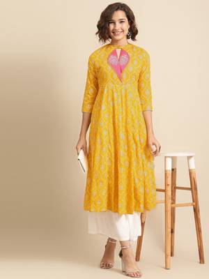 Divawalk Yellow & Silver Khari Printed Anarkali 5