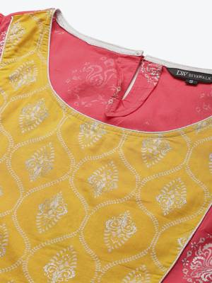 Divawalk Pink & Yellow Gold Print A-Line Kurta 2