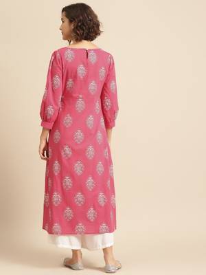 Divawalk Pink & Yellow Gold Print A-Line Kurta 4