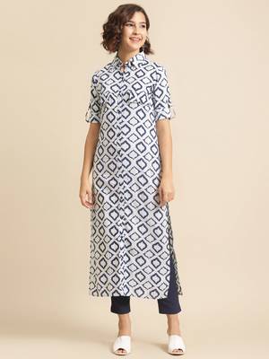 Divawalk Blue & White Button down long kurta 1