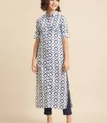 Divawalk Blue & White Button down long kurta