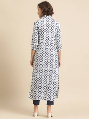 Divawalk Blue & White Button down long kurta 4