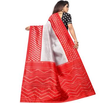Grey Butter Silk IKKAT Prints Sarees With Blouse 4