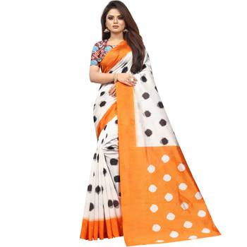 White Butter Silk IKKAT Prints Sarees With Blouse 1