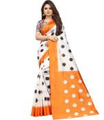 White Butter Silk IKKAT Prints Sarees With Blouse