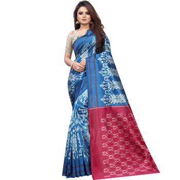 Blue Butter Silk IKKAT Prints Sarees With Blouse 1
