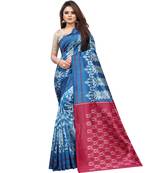 Blue Butter Silk IKKAT Prints Sarees With Blouse