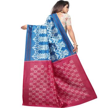 Blue Butter Silk IKKAT Prints Sarees With Blouse 2