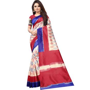 Cream Butter Silk IKKAT Prints Sarees With Blouse 1