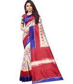 Cream Butter Silk IKKAT Prints Sarees With Blouse