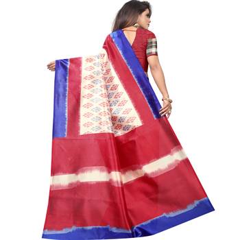 Cream Butter Silk IKKAT Prints Sarees With Blouse 2