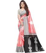 Peach Butter Silk IKKAT Prints Sarees With Blouse