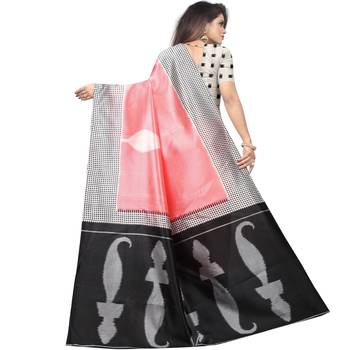 Peach Butter Silk IKKAT Prints Sarees With Blouse 3