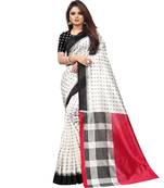 White Butter Silk IKKAT Prints Sarees With Blouse