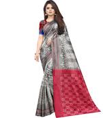 Grey Butter Silk IKKAT Prints Sarees With Blouse