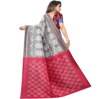 Grey Butter Silk IKKAT Prints Sarees With Blouse 2