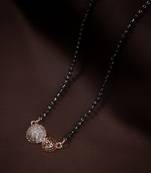 Rose Gold Plated Traditional 1 Line American Diamond Pendant with Black Bead Chain Mangalsutra for Women