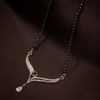 Rose Gold Plated Traditional Single Line American Diamond Pendant with Black Bead Chain Mangalsutra for Women 1