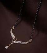 Rose Gold Plated Traditional Single Line American Diamond Pendant with Black Bead Chain Mangalsutra for Women
