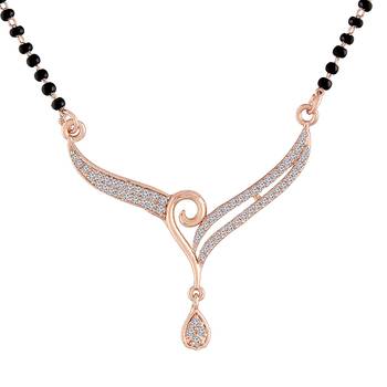 Rose Gold Plated Traditional Single Line American Diamond Pendant with Black Bead Chain Mangalsutra for Women 2
