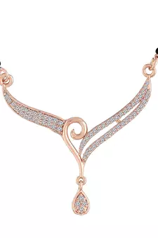 Rose Gold Plated Traditional Single Line American Diamond Pendant with Black Bead Chain Mangalsutra for Women