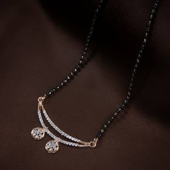Rose Gold Plated Traditional Single Line American Diamond Pendant with Black Bead Chain Mangalsutra for Women 1