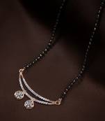 Rose Gold Plated Traditional Single Line American Diamond Pendant with Black Bead Chain Mangalsutra for Women