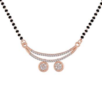Rose Gold Plated Traditional Single Line American Diamond Pendant with Black Bead Chain Mangalsutra for Women 2