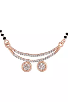 Rose Gold Plated Traditional Single Line American Diamond Pendant with Black Bead Chain Mangalsutra for Women