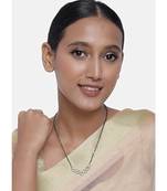 Rose Gold Plated Traditional Single Line American Diamond Pendant with Black Bead Chain Mangalsutra for Women