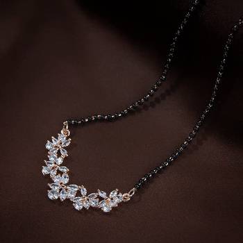 Rose Gold Plated Traditional Single Line American Diamond Pendant with Black Bead Chain Mangalsutra for Women 2
