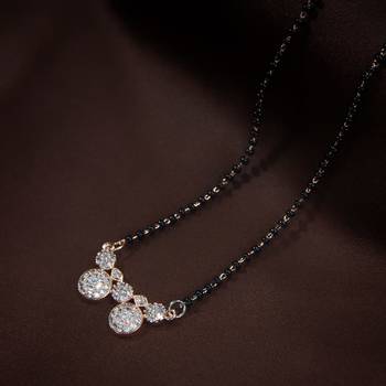 Rose Gold Plated Traditional Single Line American Diamond Pendant with Black Bead Chain Mangalsutra for Women 1