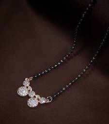 Rose Gold Plated Traditional Single Line American Diamond Pendant with Black Bead Chain Mangalsutra for Women