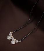 Rose Gold Plated Traditional Single Line American Diamond Pendant with Black Bead Chain Mangalsutra for Women
