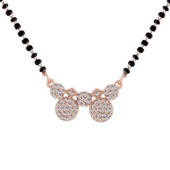 Rose Gold Plated Traditional Single Line American Diamond Pendant with Black Bead Chain Mangalsutra for Women 2
