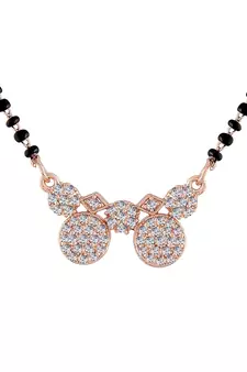 Rose Gold Plated Traditional Single Line American Diamond Pendant with Black Bead Chain Mangalsutra for Women