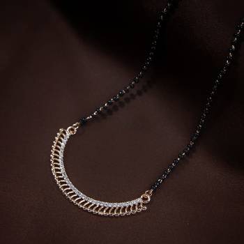 Rose Gold Plated Traditional Single Line American Diamond Pendant with Black Bead Chain Mangalsutra for Women 1