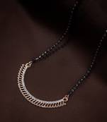 Rose Gold Plated Traditional Single Line American Diamond Pendant with Black Bead Chain Mangalsutra for Women