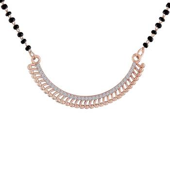 Rose Gold Plated Traditional Single Line American Diamond Pendant with Black Bead Chain Mangalsutra for Women 2