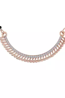 Rose Gold Plated Traditional Single Line American Diamond Pendant with Black Bead Chain Mangalsutra for Women