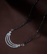 Rhodium Plated Traditional Single Line American Diamond Pendant with Black Bead Chain Mangalsutra for Women