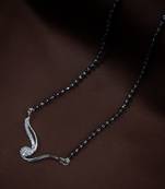 Rhodium Plated Traditional Single Line American Diamond Pendant with Black Bead Chain Mangalsutra for Women